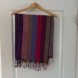 Multicolor Striped Scarf with Fringe